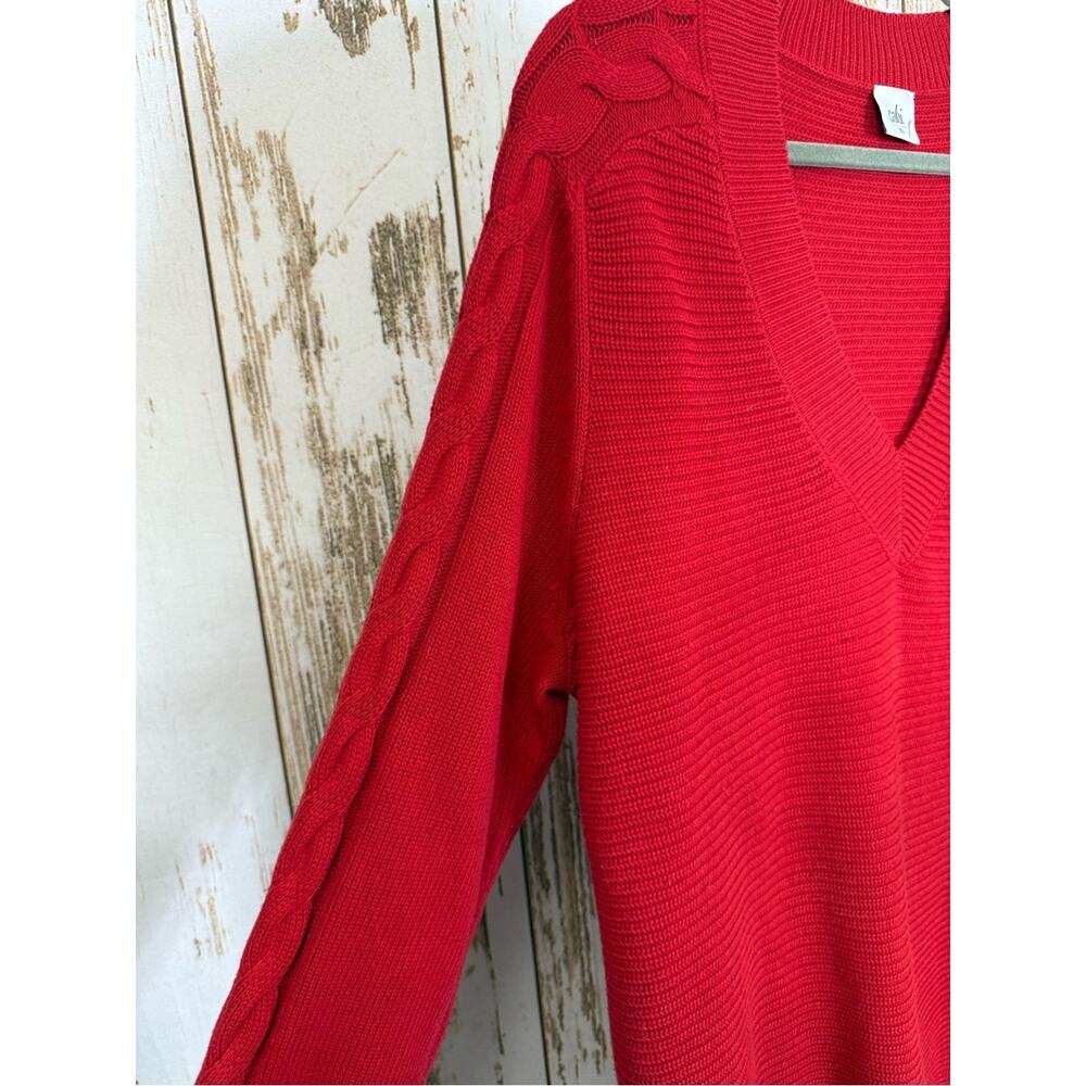 Cabi, Chunky Knit V-Neck Sweater. Cable Knit detail on Sleeve. Size XL. - Picture 2 of 6